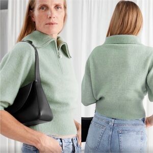 NWT & Other Stories Turtleneck Mock Sweater Half Zip - Teal - M